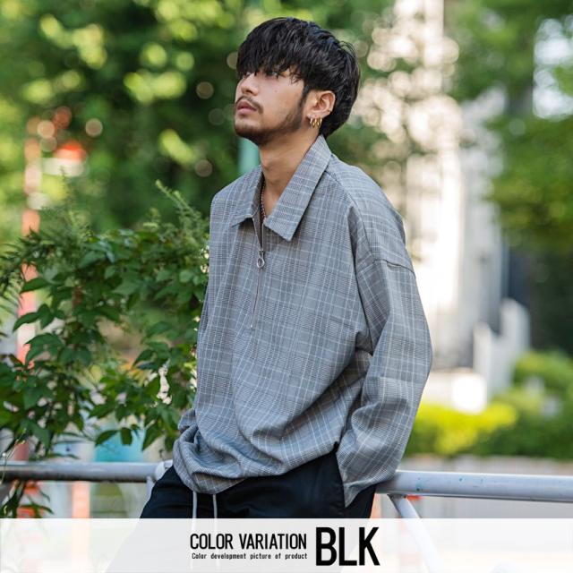 シャツ メンズ 長袖 チェックシャツ チェック ジップアップ