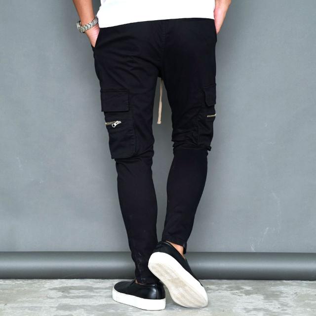 関税込   Jeans ブラック スキニー カーゴパンツ スキニー カーゴパンツ ファション メンズ スキニーパンツ