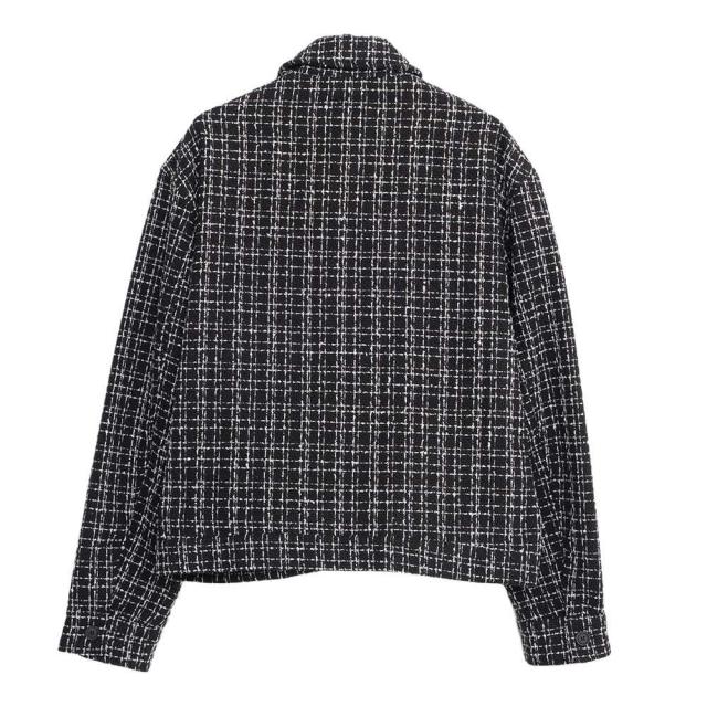 ジャケット メンズ ブルゾン アウター おしゃれ ツイード チェック ショート丈 短丈 大きいサイズ ビッグシルエット オーバーサイズ 総柄 ブラック ホワイト 黒 白 M L CavariA 20代 30代 40代 ユニセックス 男性 男 服 秋 冬 秋冬 秋服 ファッション [CARE24-41] ジャケット メンズ ブルゾン アウター おしゃれ ツイード チェック