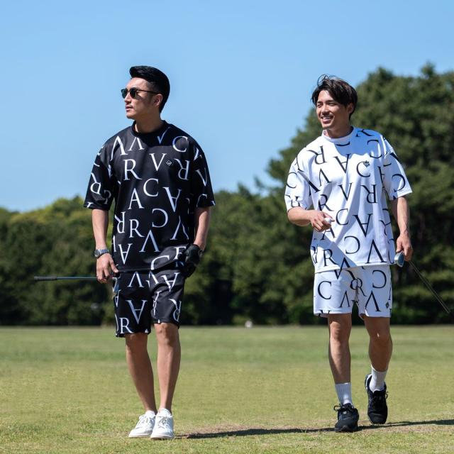 セットアップ メンズ おしゃれ 2点セット 上下セット ゴルフ Tシャツ 半袖 半袖Tシャツ トップス ゴルフパンツ ショートパンツ ハーフパンツ スポーツ パンツ ストレッチ 伸縮 スポーツ 大人 総柄 C.V.R.A 父の日 春 夏 ファッション 即日発送 [CASP24-01]_2
