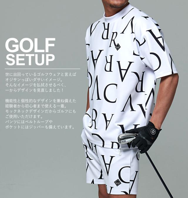 セットアップ メンズ おしゃれ 2点セット 上下セット ゴルフ Tシャツ 半袖 半袖Tシャツ トップス ゴルフパンツ ショートパンツ ハーフパンツ スポーツ パンツ ストレッチ 伸縮 スポーツ 大人 総柄 C.V.R.A 父の日 春 夏 ファッション 即日発送 [CASP24-01]_4