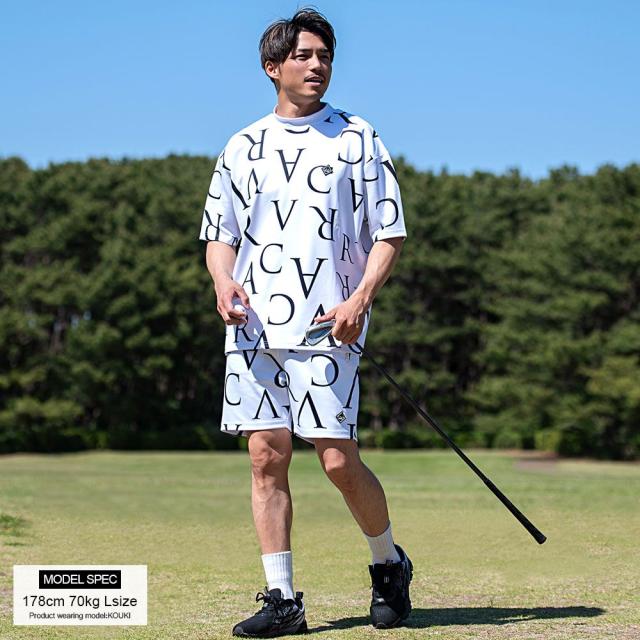 セットアップ メンズ おしゃれ 2点セット 上下セット ゴルフ Tシャツ 半袖 半袖Tシャツ トップス ゴルフパンツ ショートパンツ ハーフパンツ スポーツ パンツ ストレッチ 伸縮 スポーツ 大人 総柄 C.V.R.A 父の日 春 夏 ファッション 即日発送 [CASP24-01]_15