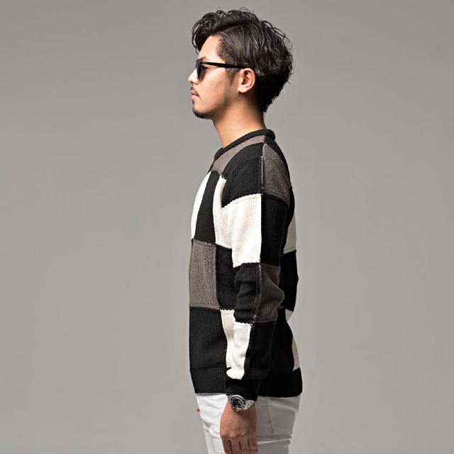 ニット メンズ セーター ブランド 大人 5G ブロックチェック チェック きれいめ 防寒 暖かい シンプル ホワイト ベージュ ブラック 黒 春 秋 冬 プレゼント ストリート カジュアル CavariA 20代 30代 40代 メンズファッション 即日発送 [CAST22-56]の通販は