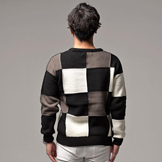 ニット メンズ セーター ブランド 大人 5G ブロックチェック チェック きれいめ 防寒 暖かい シンプル ホワイト ベージュ ブラック 黒 春 秋 冬 プレゼント ストリート カジュアル CavariA 20代 30代 40代 メンズファッション 即日発送 [CAST22-56]の通販は
