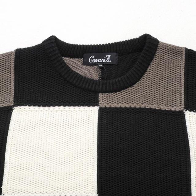 ニット メンズ セーター ブランド 大人 5G ブロックチェック チェック きれいめ 防寒 暖かい シンプル ホワイト ベージュ ブラック 黒 春 秋 冬 プレゼント ストリート カジュアル CavariA 20代 30代 40代 メンズファッション 即日発送 [CAST22-56]の通販は