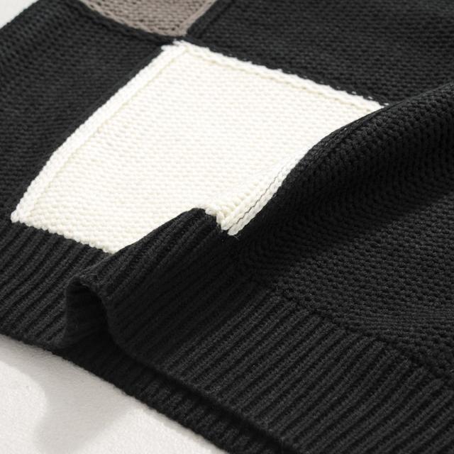 ニット メンズ セーター ブランド 大人 5G ブロックチェック チェック きれいめ 防寒 暖かい シンプル ホワイト ベージュ ブラック 黒 春 秋 冬 プレゼント ストリート カジュアル CavariA 20代 30代 40代 メンズファッション 即日発送 [CAST22-56]の通販は