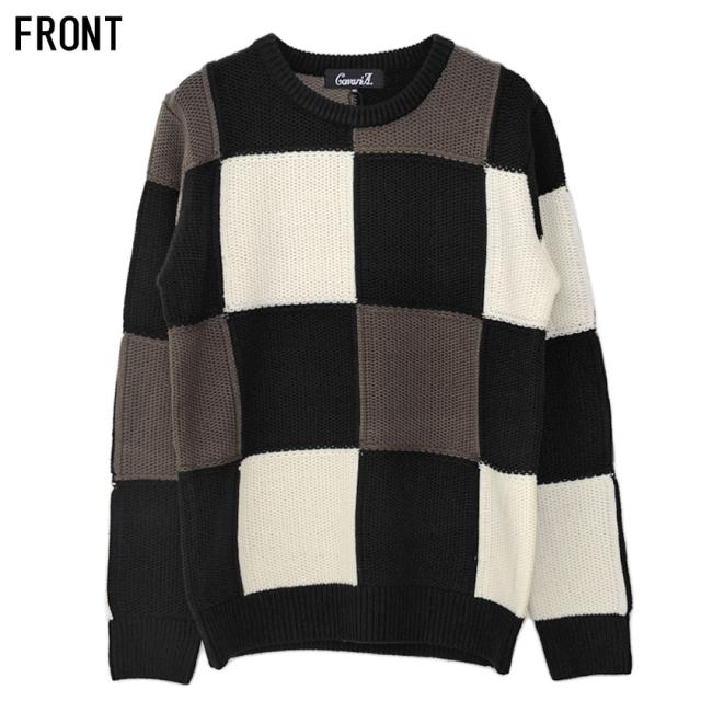 ニット メンズ セーター ブランド 大人 5G ブロックチェック チェック きれいめ 防寒 暖かい シンプル ホワイト ベージュ ブラック 黒 春 秋 冬 プレゼント ストリート カジュアル CavariA 20代 30代 40代 メンズファッション 即日発送 [CAST22-56]の通販は