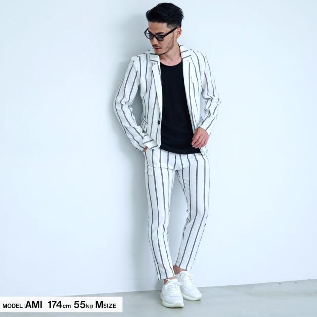 テーラードジャケット メンズ ブランド おしゃれ カジュアルスーツ セットアップ可 アウター ストライプ柄 薄手 細身 スリム ストレッチ テレワーク リモートワーク 在宅勤務 カジュアル きれいめ フォーマル 20代 30代 40代 CavariA 春 夏 即日発送 [CAST22-30]_3