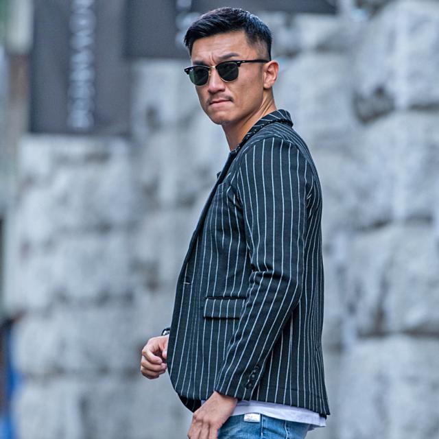 テーラードジャケット メンズ アウター 大人 ジャケット M L XL ストライプ 春 秋 冬 フォーマル カジュアル 結婚式 ビジネス ホワイト ネイビー ブラック 紺 黒 リモートワーク 在宅勤務 おしゃれ CavariA 20代 30代 40代 メンズファッション 即日発送 [CAST22-36]_8