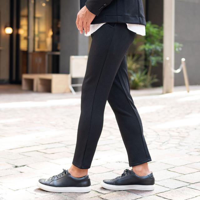 アンクルパンツ メンズ パンツ スラックス セットアップ可 ふくれ生地 シェブロン イージーパンツ おしゃれ ブランド ビジネス ボトムス スリム 細身 ストレッチ 伸縮性 ホワイト ブラック 白 黒 M L XL LL 服 秋 冬 秋冬 CavariA 20代 30代 40代 男 男性 [CAST24-44]_7