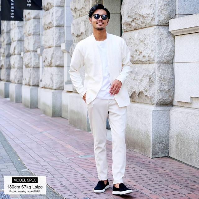 カーディガン メンズ ボタンレス ブランド ノーカラー 変形 シェブロン