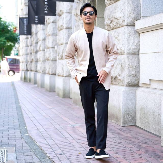 カーディガン メンズ ボタンレス ブランド ノーカラー 変形 シェブロン アウター 羽織り 長袖 シンプル 無地 ランダムジャガード 清涼感 軽量 薄手 父の日 CavariA 大人 20代 30代 40代 50代 ちょいワル ユニセックス 男性 男 服 秋 冬 秋冬 ファッション [CAST25-24] カーディガン メンズ ボタンレス ブランド ノーカラー 変形 シェブロン