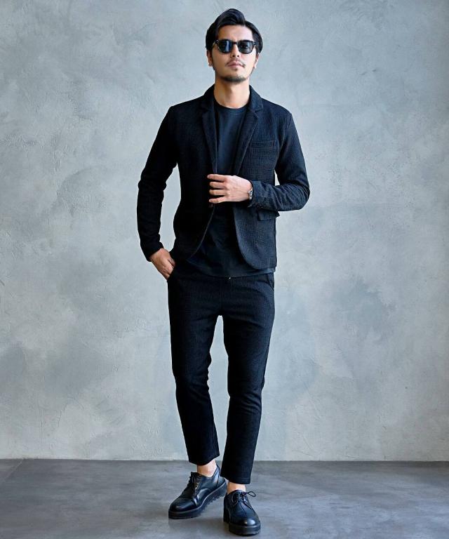スラックス メンズ パンツ おしゃれ アンクルパンツ 千鳥 ジャガード ストレッチ イージーパンツ きれいめ 上品 セレカジ キレカジ セットアップ可能 シンプル 無地 CavariA 大人 20代 30代 40代 50代 ちょいワル ユニセックス 男性 男 服 春 春夏 ファッション [CAST26-04]_7
