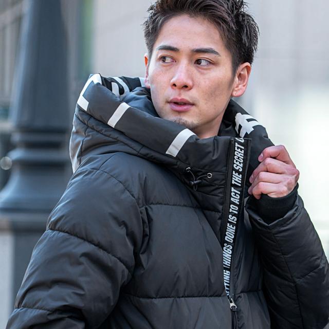 中綿ジャケット メンズ アウター ブルゾン フーディー ロゴテープ