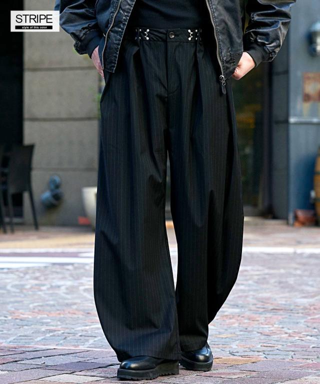 ワイドパンツ メンズ ブランド おしゃれ カーブパンツ テーパードパンツ スラックス ストライプパンツ ストレッチ 伸縮 タック 美脚 体型カバー 無地 ストライプ CavariA 大人 20代 30代 40代 50代 ちょいワル ユニセックス 男性 男 服 春 夏 秋 冬 ファッション [CATN26-08]_8
