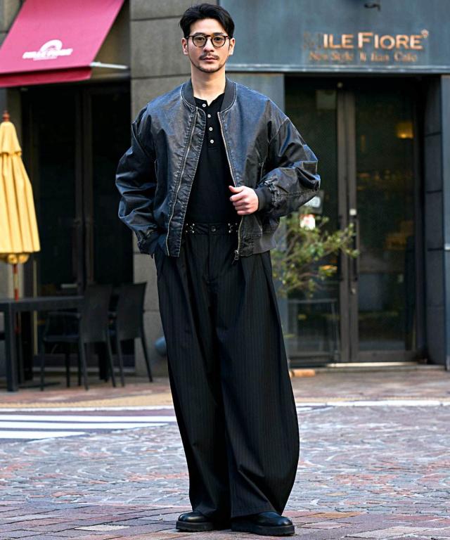 ワイドパンツ メンズ ブランド おしゃれ カーブパンツ テーパードパンツ スラックス ストライプパンツ ストレッチ 伸縮 タック 美脚 体型カバー 無地 ストライプ CavariA 大人 20代 30代 40代 50代 ちょいワル ユニセックス 男性 男 服 春 夏 秋 冬 ファッション [CATN26-08]_9