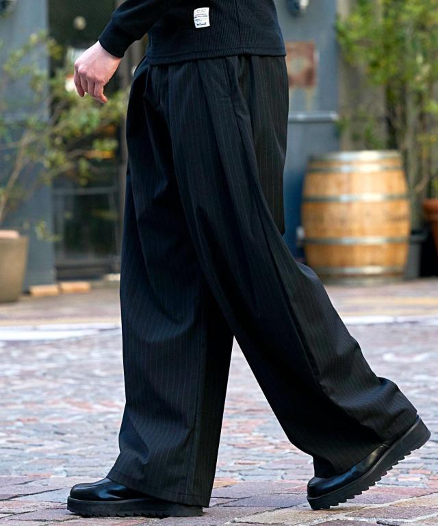 ワイドパンツ メンズ ブランド おしゃれ カーブパンツ テーパードパンツ スラックス ストライプパンツ ストレッチ 伸縮 タック 美脚 体型カバー 無地 ストライプ CavariA 大人 20代 30代 40代 50代 ちょいワル ユニセックス 男性 男 服 春 夏 秋 冬 ファッション [CATN26-08]_10