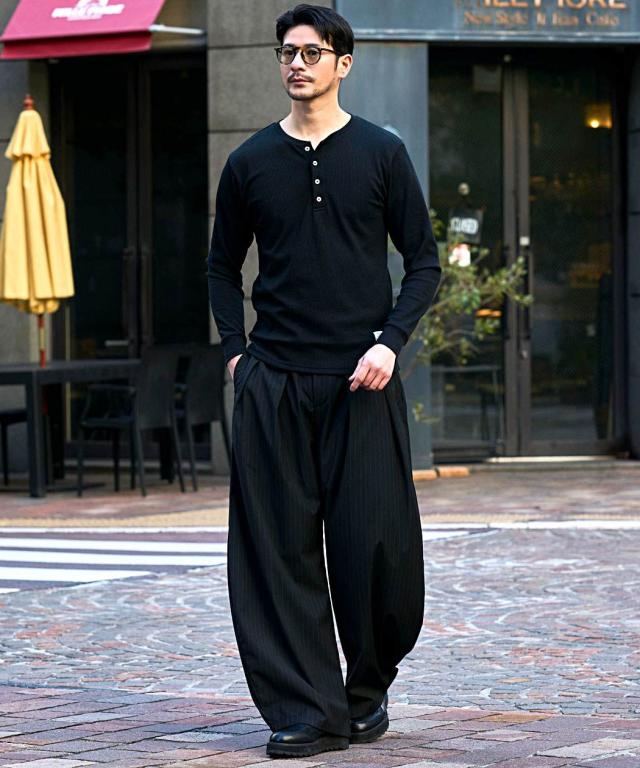 ワイドパンツ メンズ ブランド おしゃれ カーブパンツ テーパードパンツ スラックス ストライプパンツ ストレッチ 伸縮 タック 美脚 体型カバー 無地 ストライプ CavariA 大人 20代 30代 40代 50代 ちょいワル ユニセックス 男性 男 服 春 夏 秋 冬 ファッション [CATN26-08]_12