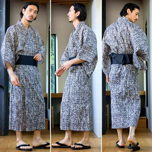 浴衣 メンズ 2点セット セット 浴衣セット 作り帯 総柄 花柄 プリント