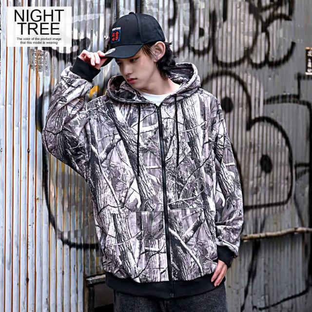 パーカー メンズ おしゃれ アウター プリント 総柄 ジップアップ