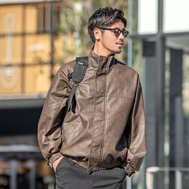 レザージャケット メンズ レザーブルゾン アウター シンプル 大人