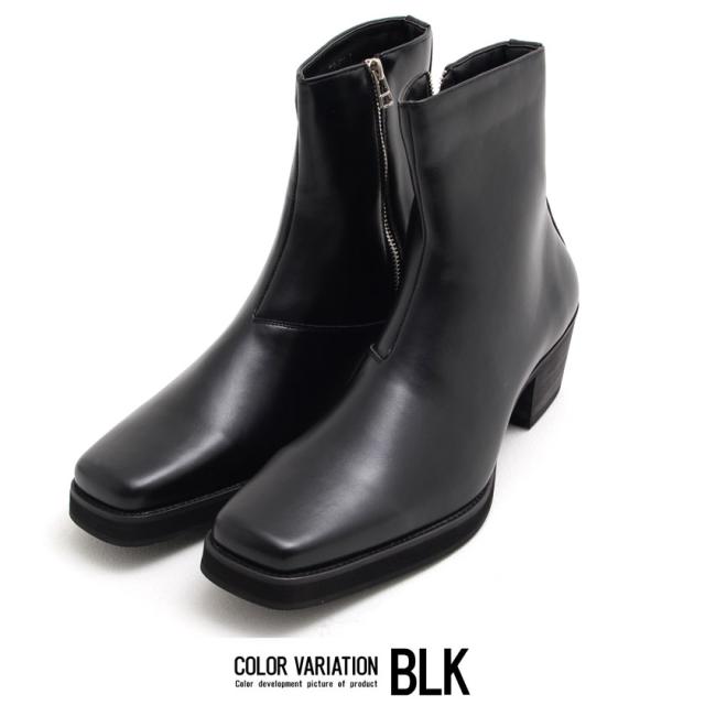 ブーツ メンズ 靴 シューズ ヒールブーツ ブーティ ブーティー サイドジップ スクエアトゥ 美脚 PUレザー 合成皮革 ブラック パイソン 25cm 25.5cm 26cm 26.5cm 27cm 27.5cm 大人 カジュアル きれいめ モード 20代 30代 40代 メンズファッション 即日発送 [CLE-670]