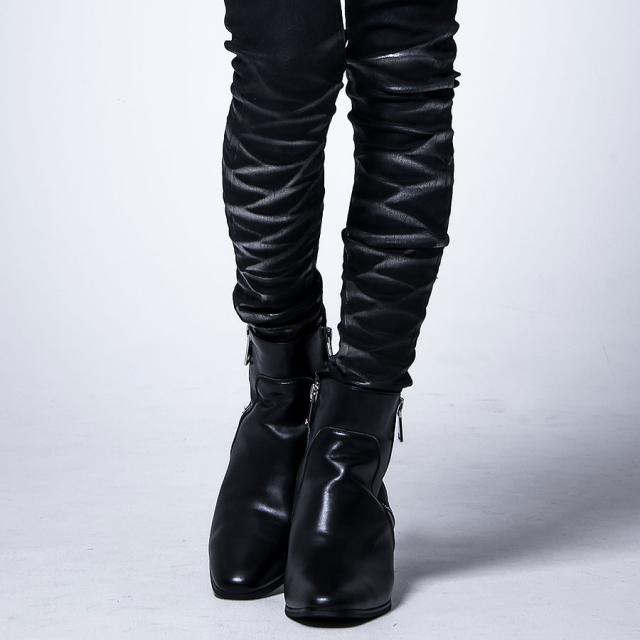 ブーツ ブーティ メンズ ブランド おしゃれ 靴 シューズ 本革 レザー スムース ショートブーツ 7.5cm ヒール 美脚 サイドジップ ポインテッドトゥ シンプル ブラック 黒 25.0 26.0 27.0 大人 カジュアル きれいめ モード 即日発送 メンズファッション [ELB516-3]