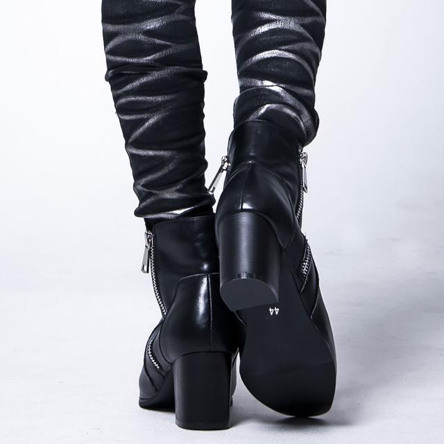 ブーツ ブーティ メンズ ブランド おしゃれ 靴 シューズ 本革 レザー スムース ショートブーツ 7.5cm ヒール 美脚 サイドジップ ポインテッドトゥ シンプル ブラック 黒 25.0 26.0 27.0 大人 カジュアル きれいめ モード 即日発送 メンズファッション [ELB516-3]