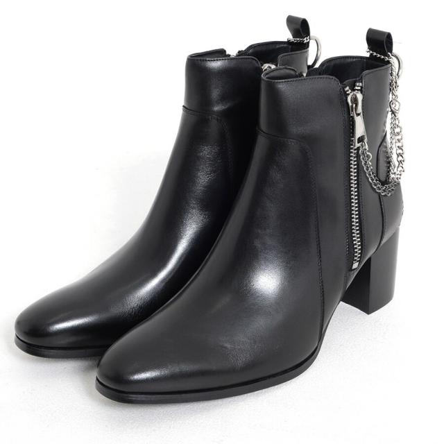 ブーツ メンズ 本革2連チェーン レザー ハイヒールブーツ サイドジップ
