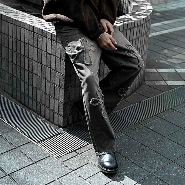 【雷市場（ポンジャン）商品韓国直送】 メンズ A ／ X オーバーサイズ デニム ストレートデニム (スパンデックス) 38 ） 380 アルマーニ デニム ストレート レザータグ XL相当 大きいサイズ