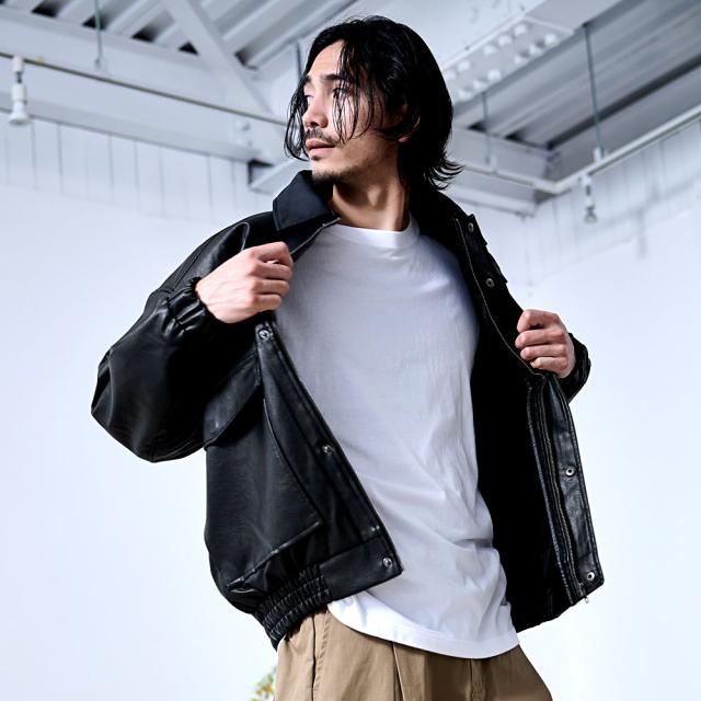 レザージャケット メンズ 茶色 ブルゾン 革ジャン PUレザー 大きいサイズ A-2ジャケット A2ジャケット A-2ブルゾン A2ブルゾン ライダースジャケット フライトジャケット シンプル 無地 大人 20代 30代 40代 ユニセックス 男性 男 服 春 春服 ファッション [PU3852]_7