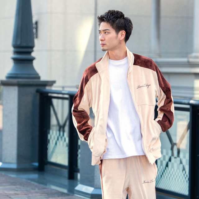 公式TWICEビッグシルエットベロアジャージLメンズNAVYレディース