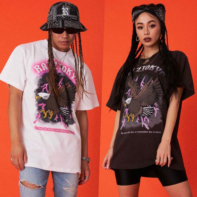 Tシャツ メンズ RAZZIS ラズ ブランド おしゃれ トップス カットソー ロックT ロックTシャツ プリント コンドル イーグル 鷲 ホワイト チャコール ブラウン 白 黒 ストリートストリート 夏 即日発送 [RZFI21-11]の通販は 5,676円