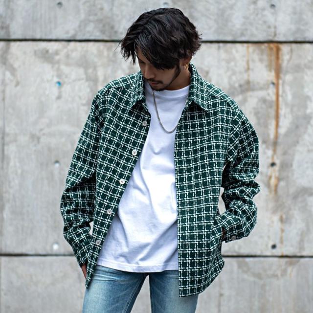 ツイードシャツ メンズ RAZZIS RAZZ ラズ ブランド おしゃれ 暖かい 防寒 長袖 シャツジャケット 大きいサイズ M L XL ユニセックス レディース 大人 アメカジ カジュアル ストリート 韓国 秋 冬 20代 30代 40代 メンズファッション 即日発送 [RZPG22-G02]_5