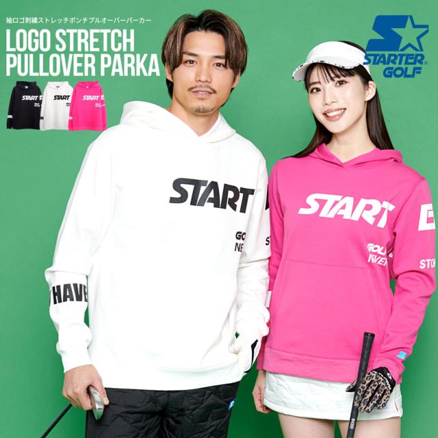 STARTER GOLF スターターゴルフ ゴルフウェア ゴルフウエア パーカー おしゃれ プルオーバーパーカー メンズ レディース ユニセックス ストレッチ ホワイト ブラック ピンク 白 黒 ロゴ ユニセックス 男性 男 女性 女 服 春 秋 冬 ファッション 即日発送 [SG-123013]