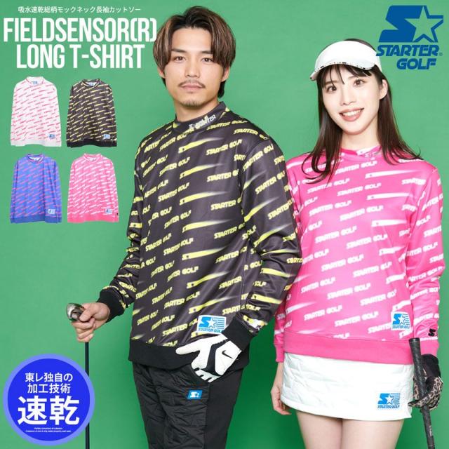 STARTER GOLF スターターゴルフ ロンT メンズ レディース 長袖Tシャツ Tシャツ 長袖 ゴルフウェア ゴルフウエア 吸水速乾 高機能 ブランド おしゃれ モックネック ロゴ 総柄 細身 スリム タイト ストレッチ 白 黒 スポーツ メンズファッション 即日発送 [SG-123018]