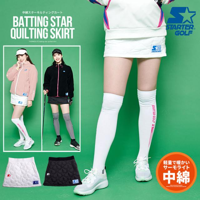 STARTER GOLF スターターゴルフ ゴルフウェア ゴルフウエア ゴルフスカート スカート おしゃれ レディース 中綿 サーモライト 防寒 ホワイト ブラック 白 黒 ブランドロゴ ロゴ プリント STARTER スターター ブランド 即日発送 [SG-223013]