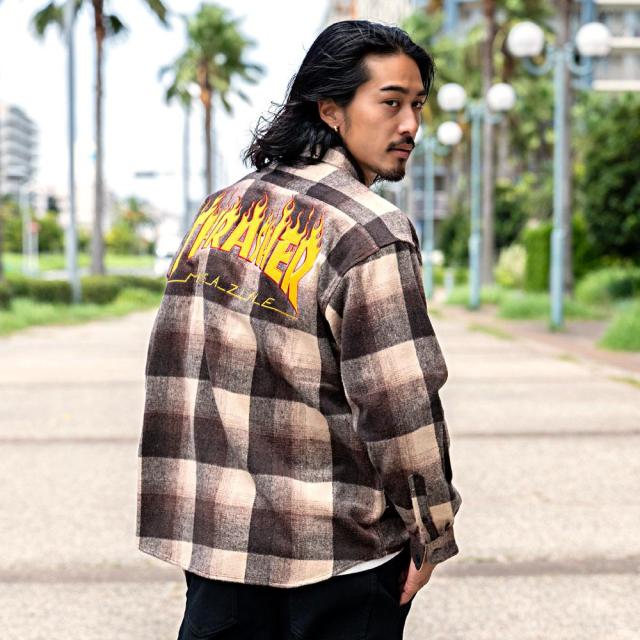 THRASHER スラッシャー ネルチェック メンズ フレイムロゴ 刺繍 チェックシャツ バック 刺繍 大きいサイズ ヘビーネルシャツ シャツジャケ 長袖 スケーター 大人 カジュアルシャツ 20代 30代 40代 50代 ユニセックス 男性 男 服 秋 冬 秋冬 ファッション [TH25AW07]_6