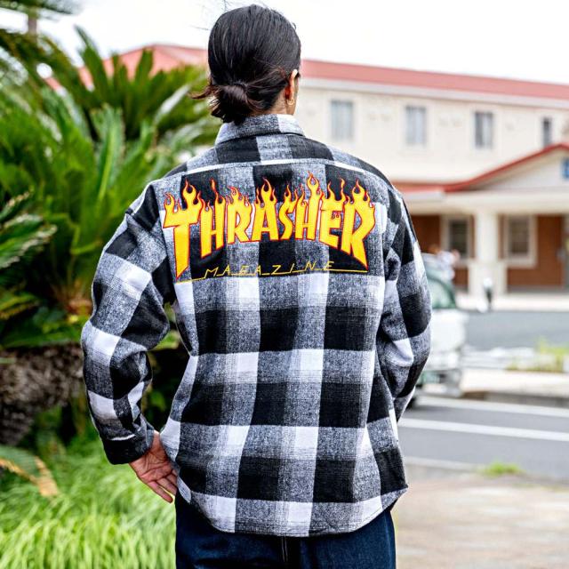 THRASHER スラッシャー ネルチェック メンズ フレイムロゴ 刺繍 チェックシャツ バック 刺繍 大きいサイズ ヘビーネルシャツ シャツジャケ 長袖 スケーター 大人 カジュアルシャツ 20代 30代 40代 50代 ユニセックス 男性 男 服 秋 冬 秋冬 ファッション [TH25AW07]_12