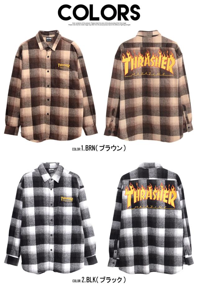 THRASHER スラッシャー ネルチェック メンズ フレイムロゴ 刺繍