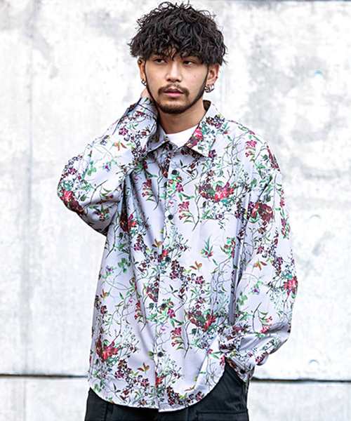 【GUESS】ゲス 総柄 S/S シャツ レーヨン100%生地 ドレープ