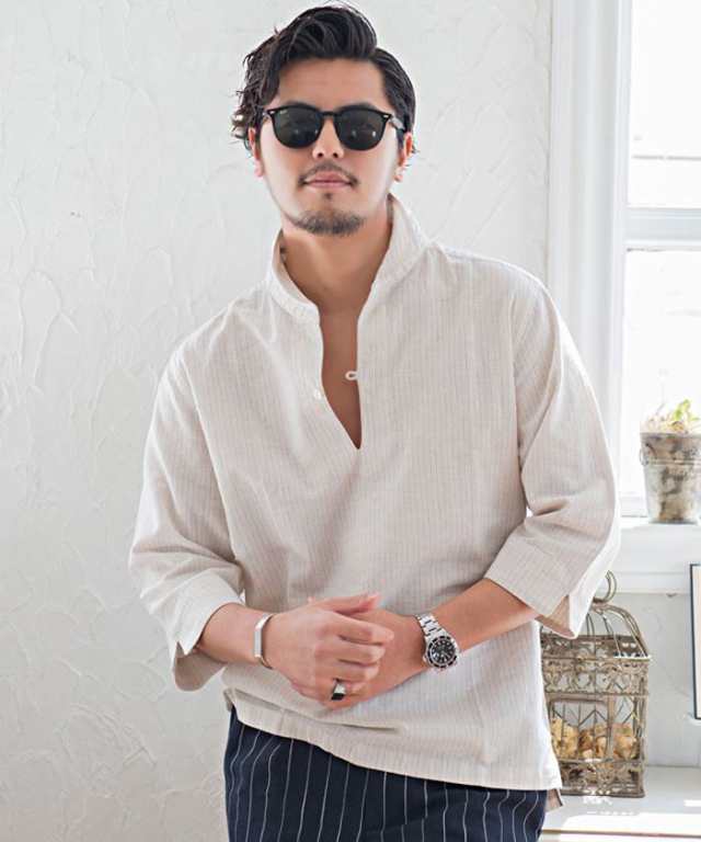 TAKA-Q｜TechLinen 7分袖カプリシャツ メンズ Tシャツ
