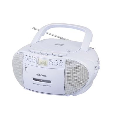 【送料無料！】 ＣＤラジオカセットレコーダー（口径66mmスピーカー2基/2電源/AC100V、単2形×6本使用/ワイドFM/15W/ホワイト） (※お取り寄せ品)　4971275350373