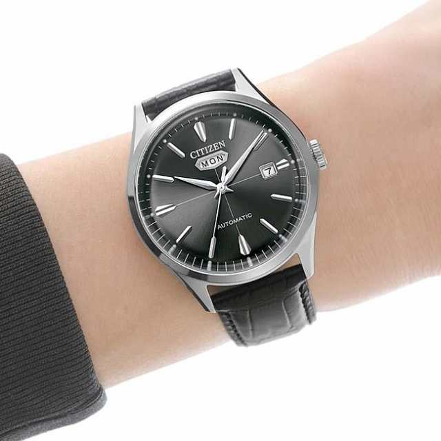 CITIZEN/シチズン自動巻 メンズ腕時計 グレー文字盤 ブラックレザー