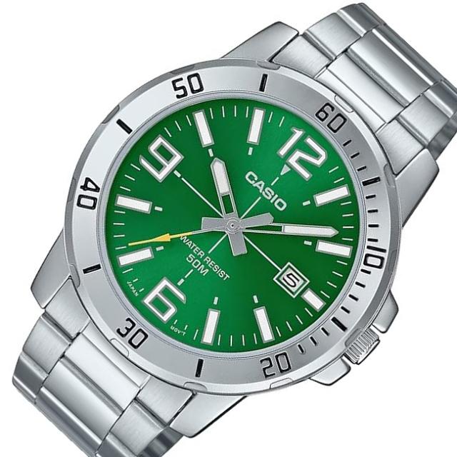 CASIO Standard カシオ スタンダード メンズ腕時計 グリーン文字盤 メタルベルト 海外モデル MTP-VD01D-3Bの通販は 5,170円