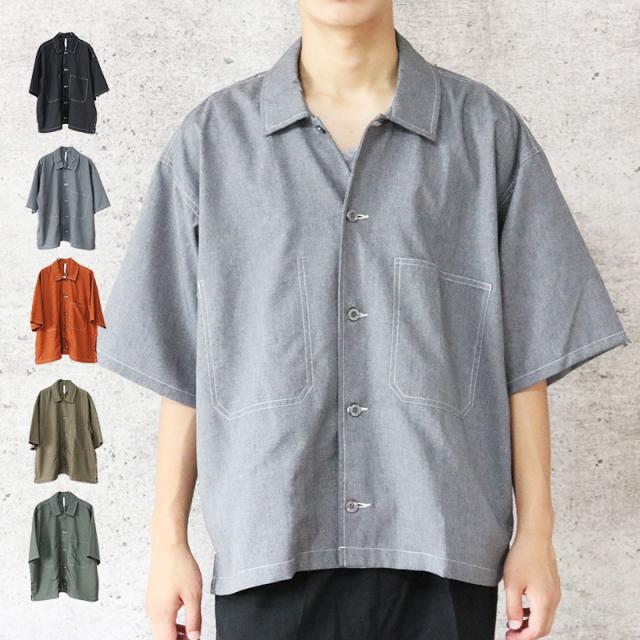 ビッグシルエット シャツ メンズ 半袖 ステッチ ポリトロ ビッグシャツ Big ワイドシルエット ポケット付きドロップショルダー ワークシの通販はau Pay マーケット Valletta バレッタ