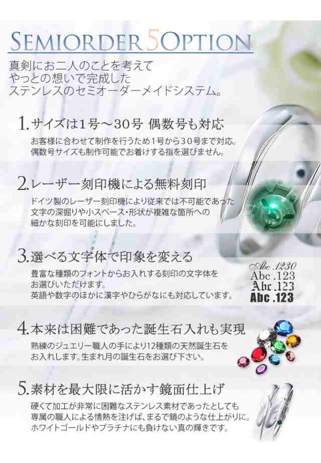 結婚指輪 ステンレス ペアリング 刻印無料 選べる誕生石 1号2号3号4号