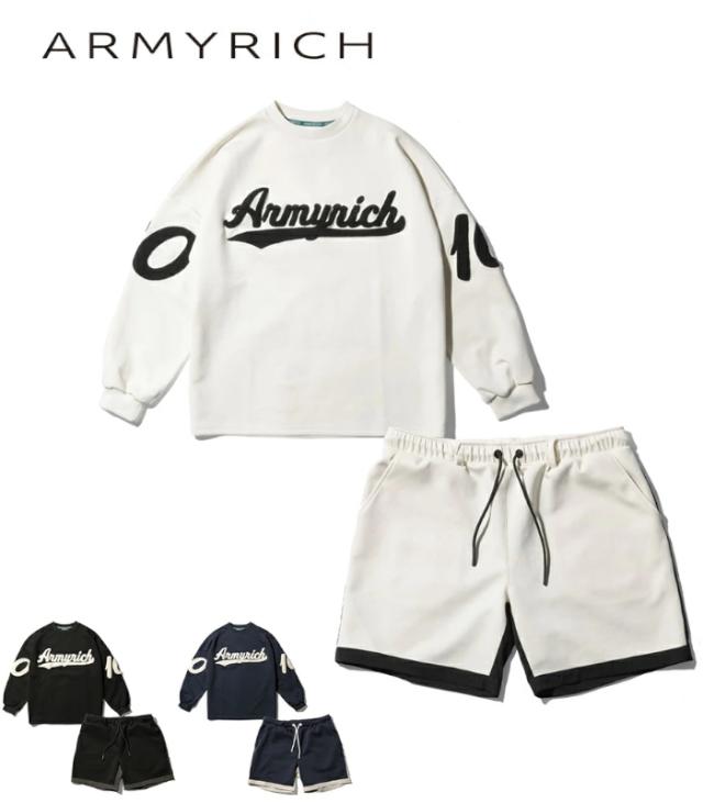 ARMYRICH アーミーリッチ サガラ刺繍コットンボンディングトレーナーセットアップ メンズ 上下セット カジュアル 男性 スポーツ ルームウェア ジャージ