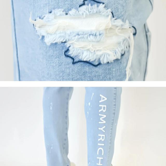 大きいサイズ 3L 4L 5L ストレッチ ペンキ加工両膝ダメージデニム