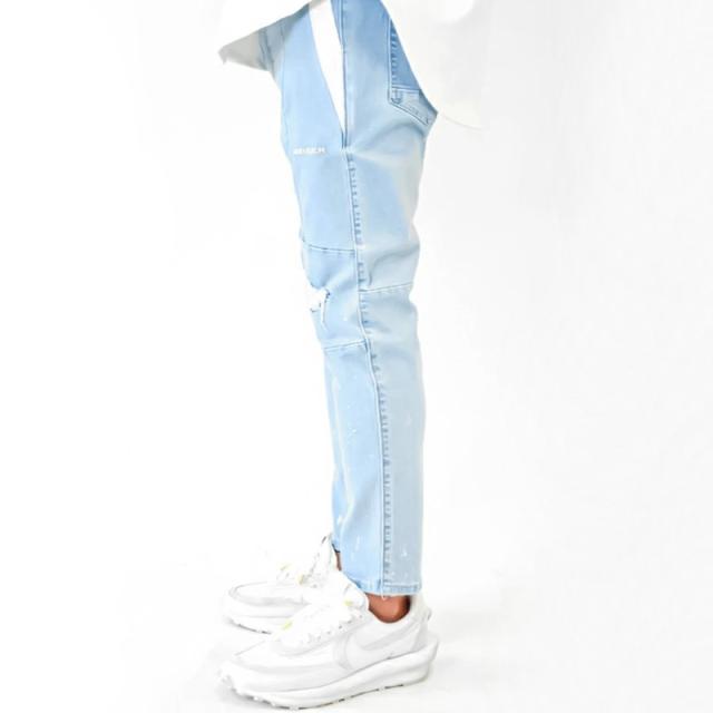 大きいサイズ 3L 4L 5L ストレッチ ペンキ加工両膝ダメージデニム